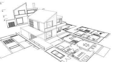ev mimarisi projesi çizimi 3d illüstrasyon