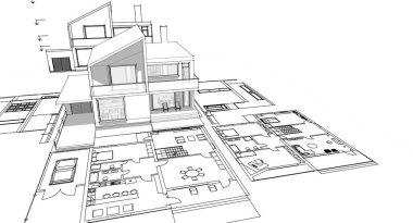 ev mimarisi projesi çizimi 3d illüstrasyon