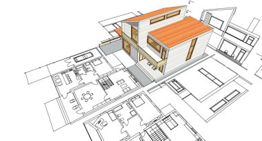 ev mimarisi projesi çizimi 3d illüstrasyon