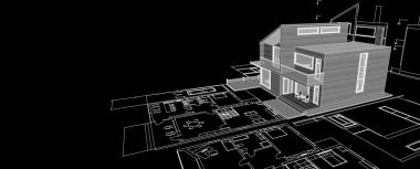 ev mimarisi projesi çizimi 3d illüstrasyon