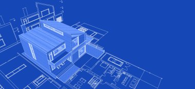 ev mimarisi projesi çizimi 3d illüstrasyon