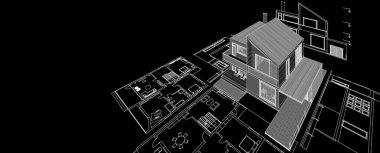 ev mimarisi projesi çizimi 3d illüstrasyon