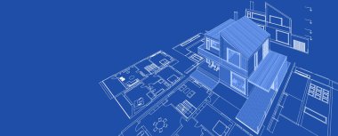 ev mimarisi projesi çizimi 3d illüstrasyon