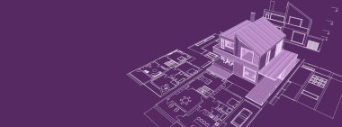 ev mimarisi projesi çizimi 3d illüstrasyon