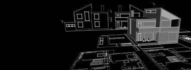 ev mimarisi projesi çizimi 3d illüstrasyon