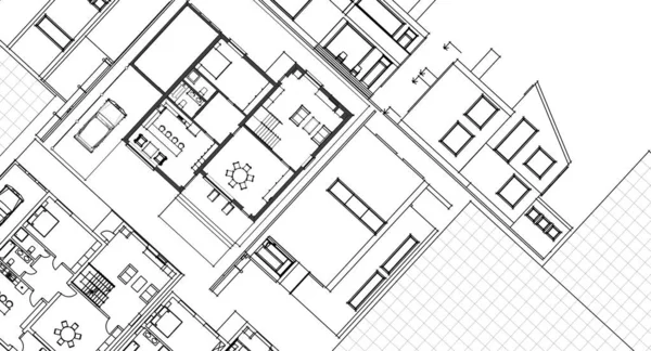 住宅平面图立面建筑草图 — 图库照片