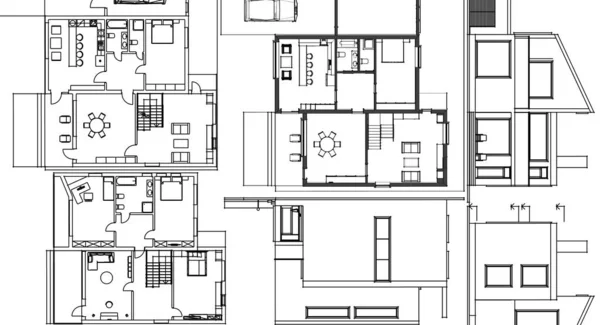 Dom Plan Fasady Architektoniczny Szkic Ilustracja — Zdjęcie stockowe