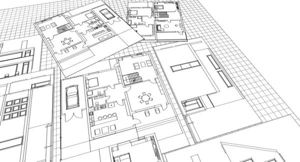 Dom Plan Fasady Architektoniczny Szkic Ilustracja — Zdjęcie stockowe