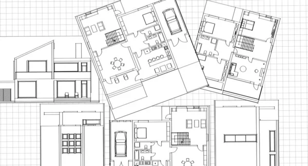 Plano Casa Fachadas Desenho Arquitetônico Ilustração — Fotografia de Stock