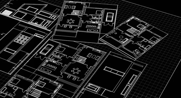 Dům Plán Fasády Architektonický Náčrt Ilustrace — Stock fotografie