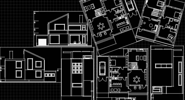 Dom Plan Fasady Architektoniczny Szkic Ilustracja — Zdjęcie stockowe