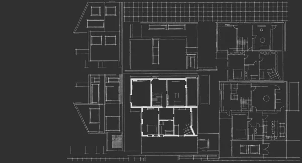 Haus Plan Fassaden Architektonische Skizze Illustration — Stockfoto