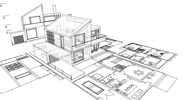 House Architectural Project Sketch Illustration — Stock Photo, Image