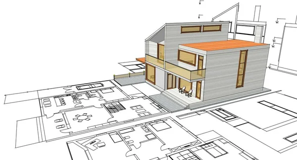 Projekt Architektoniczny Domu Szkic Ilustracja — Zdjęcie stockowe