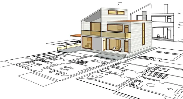 Haus Architektonische Projekt Skizze Illustration — Stockfoto