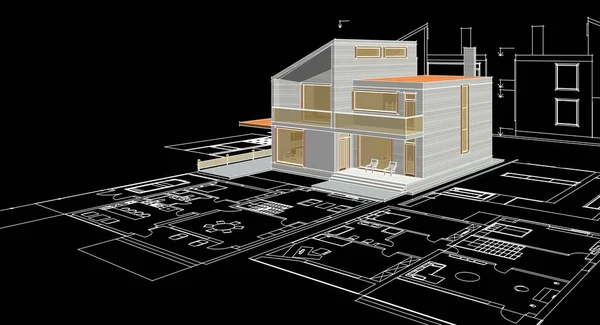 house architectural project sketch 3d illustration