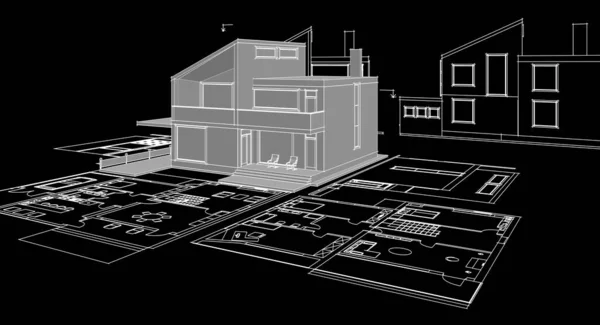 Haus Architektonische Projekt Skizze Illustration — Stockfoto