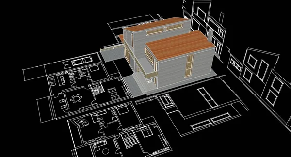 Projekt Architektoniczny Domu Szkic Ilustracja — Zdjęcie stockowe