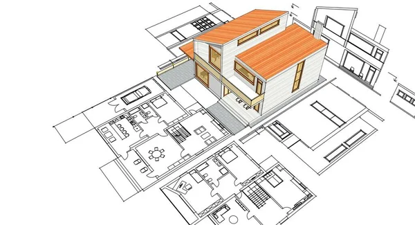 Projekt Architektoniczny Domu Szkic Ilustracja — Zdjęcie stockowe