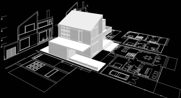 Dům Architektonický Projekt Skica Ilustrace — Stock fotografie