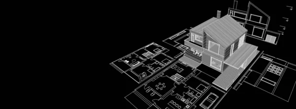 house architectural project sketch 3d illustration