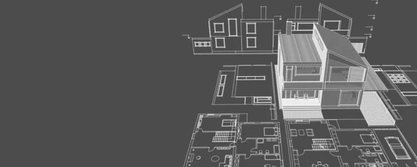 house architectural project sketch 3d illustration