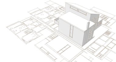 ev planı mimari taslak 3D illüstrasyon