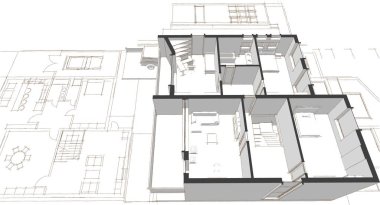 ev planı mimari taslak 3D illüstrasyon