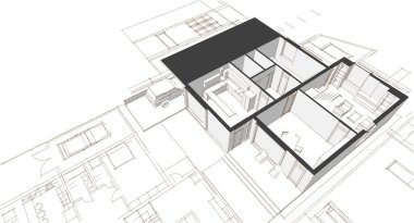ev planı mimari taslak 3D illüstrasyon