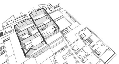 ev planı mimari taslak 3D illüstrasyon
