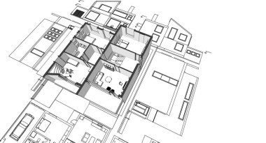 ev planı mimari taslak 3D illüstrasyon