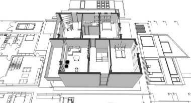 ev planı mimari taslak 3D illüstrasyon
