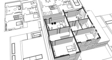 ev planı mimari taslak 3D illüstrasyon