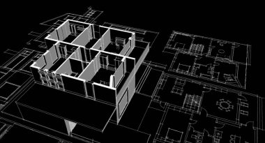 ev planı mimari taslak 3D illüstrasyon