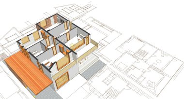 ev planı mimari taslak 3D illüstrasyon