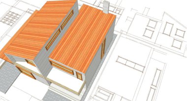 ev planı mimari taslak 3D illüstrasyon