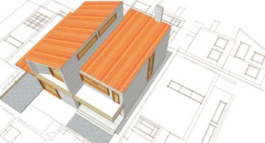 ev planı mimari taslak 3D illüstrasyon