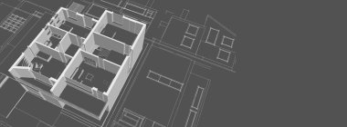 ev planı mimari taslak 3D illüstrasyon