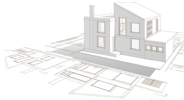 Ház Terv Homlokzatok Építészeti Vázlat Illusztráció — Stock Fotó
