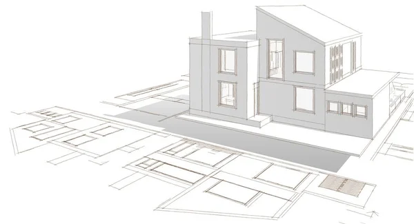 Plano Casa Fachadas Desenho Arquitetônico Ilustração — Fotografia de Stock