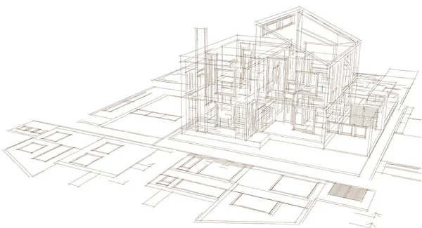 Σπίτι Σχέδιο Προσόψεις Αρχιτεκτονικό Σκίτσο Εικονογράφηση — Φωτογραφία Αρχείου