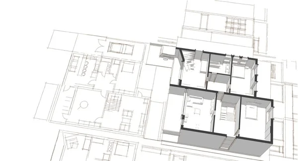 Plano Casa Fachadas Desenho Arquitetônico Ilustração — Fotografia de Stock