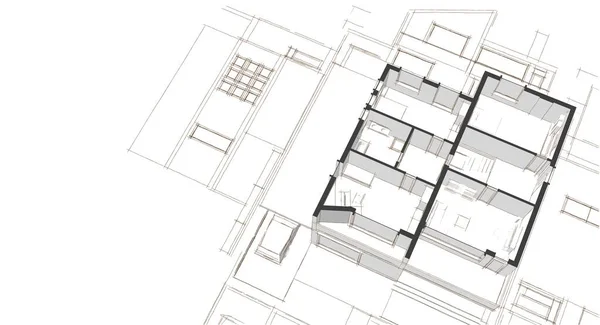 Plano Casa Fachadas Desenho Arquitetônico Ilustração — Fotografia de Stock