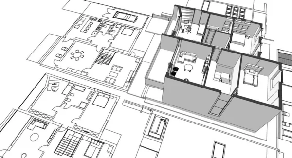 Casa Pianta Facciate Schizzo Architettonico Illustrazione — Foto Stock