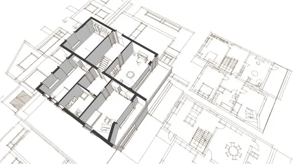 Casa Pianta Facciate Schizzo Architettonico Illustrazione — Foto Stock