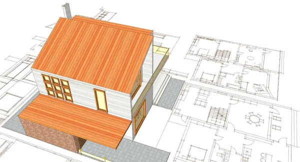 House Plan Facades Architectural Sketch Illustration — Stock Photo, Image