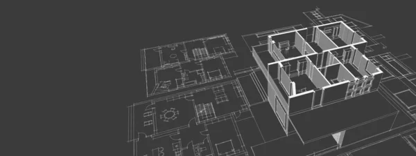 Dom Plan Fasady Architektoniczny Szkic Ilustracja — Zdjęcie stockowe