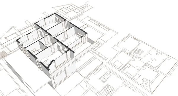 Plano Casa Fachadas Desenho Arquitetônico Ilustração — Fotografia de Stock