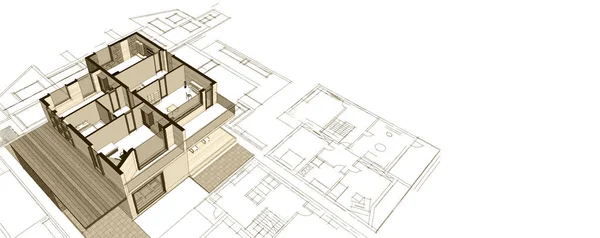 住宅平面图立面建筑草图 — 图库照片