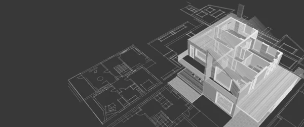 Plano Casa Fachadas Desenho Arquitetônico Ilustração — Fotografia de Stock